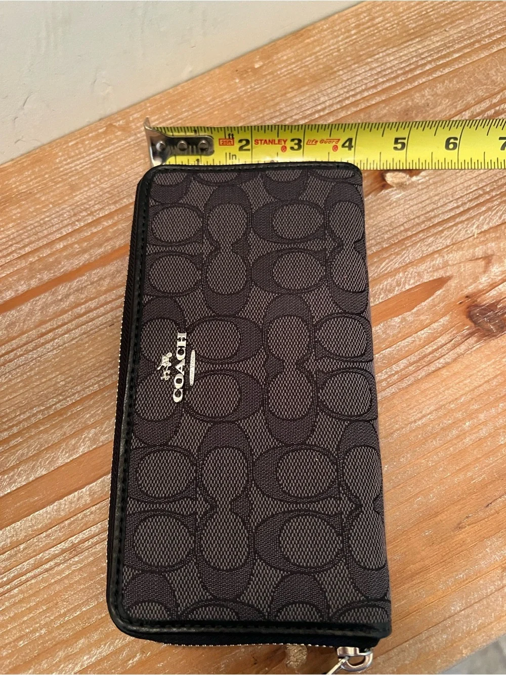 Coach Authentic Black/Gray Signature Accordion Zip Around Wallet